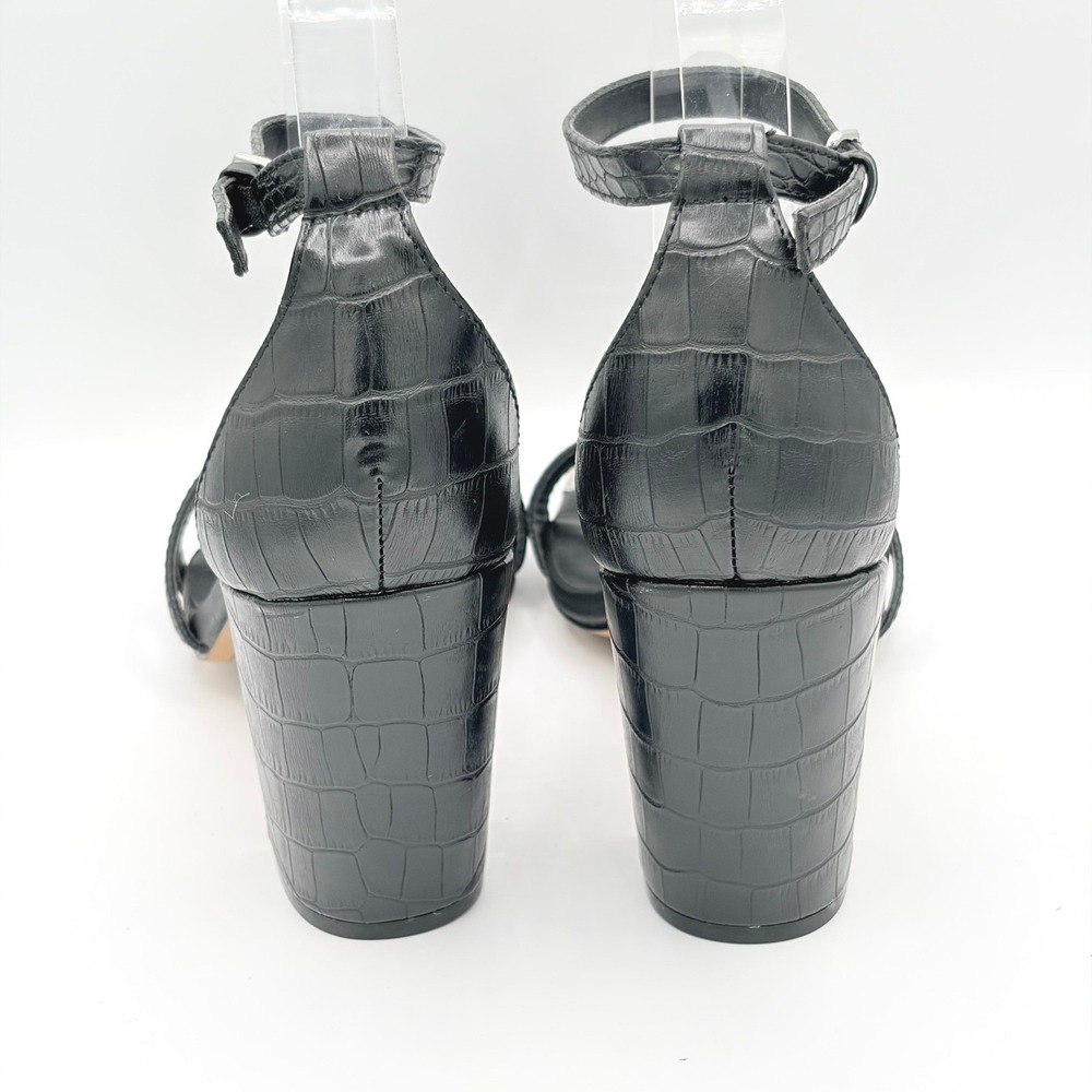 Dolce Vita Sandals Size 9 Croc Embossed Black Square Toe Metal Tip Block Heel - Picture 4 of 6